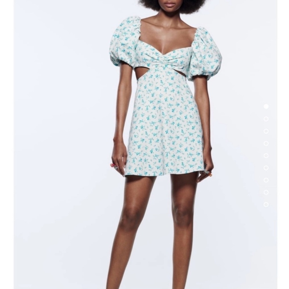 Zara Dress Mini Cutout Floral Print Blue & White XS